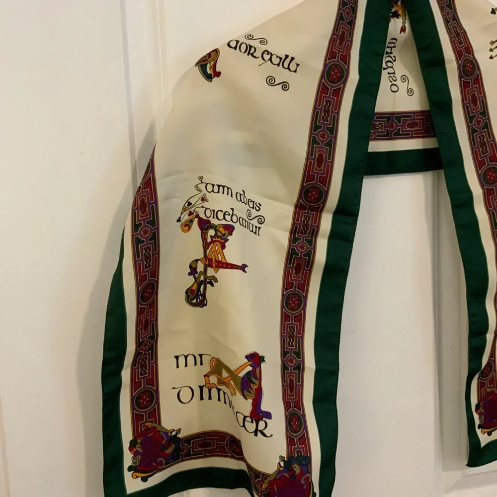Celtic Clothing Book of Kells Signature Celtic Shawl Scarf Ivory Green